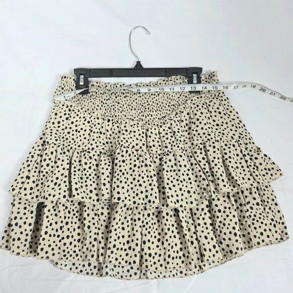 Francesca’s Blue Rain Ivory Polka Dot Ruffle Skirt L - Picture 8 of 9